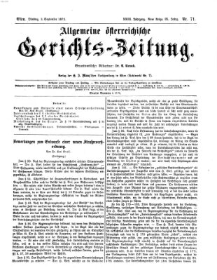 Allgemeine österreichische Gerichts-Zeitung Dienstag 3. September 1872