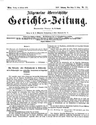 Allgemeine österreichische Gerichts-Zeitung Freitag 14. Februar 1873