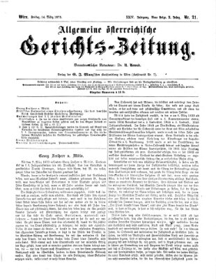 Allgemeine österreichische Gerichts-Zeitung Freitag 14. März 1873