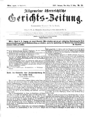 Allgemeine österreichische Gerichts-Zeitung Dienstag 15. April 1873