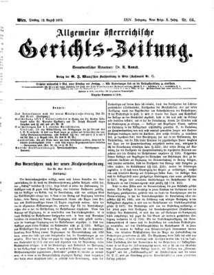 Allgemeine österreichische Gerichts-Zeitung Dienstag 12. August 1873