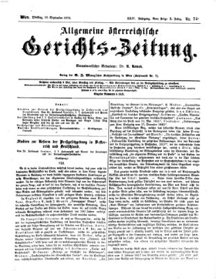 Allgemeine österreichische Gerichts-Zeitung Dienstag 16. September 1873