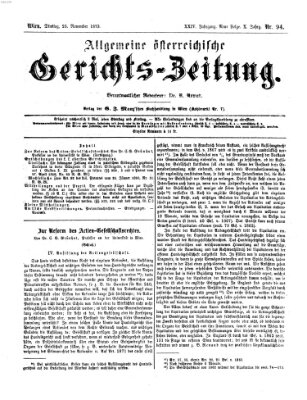 Allgemeine österreichische Gerichts-Zeitung Mittwoch 26. November 1873