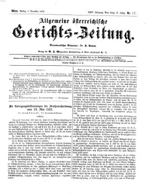 Allgemeine österreichische Gerichts-Zeitung Freitag 5. Dezember 1873