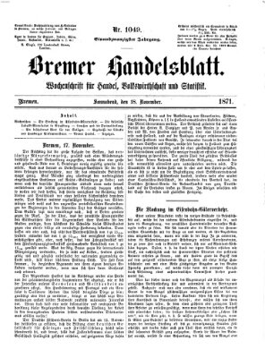 Bremer Handelsblatt Samstag 18. November 1871