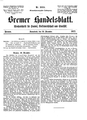 Bremer Handelsblatt Samstag 30. Dezember 1871