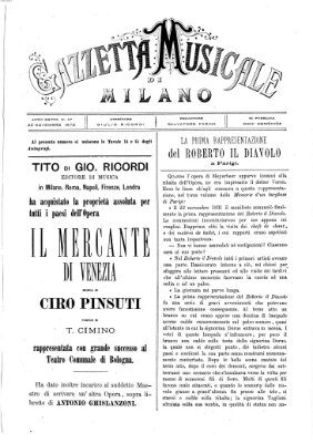 Gazzetta musicale di Milano Sonntag 23. November 1873