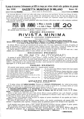 Gazzetta musicale di Milano Sonntag 14. Dezember 1873