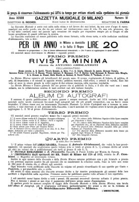 Gazzetta musicale di Milano Sonntag 21. Dezember 1873