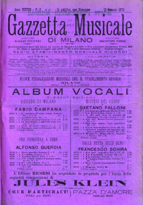 Gazzetta musicale di Milano Sonntag 19. Januar 1873