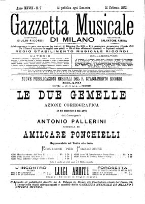 Gazzetta musicale di Milano Sonntag 16. Februar 1873