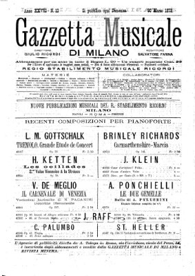 Gazzetta musicale di Milano Sonntag 30. März 1873