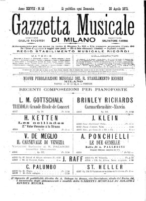 Gazzetta musicale di Milano Sonntag 20. April 1873