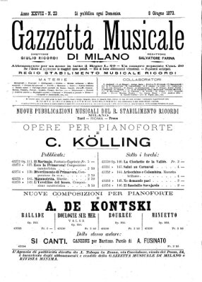 Gazzetta musicale di Milano Sonntag 8. Juni 1873