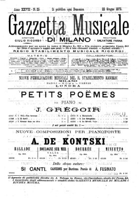 Gazzetta musicale di Milano Sonntag 22. Juni 1873