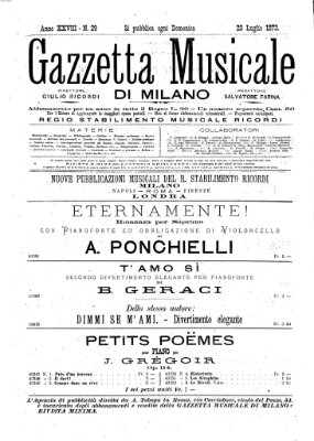 Gazzetta musicale di Milano Sonntag 20. Juli 1873