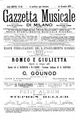 Gazzetta musicale di Milano Sonntag 14. Dezember 1873