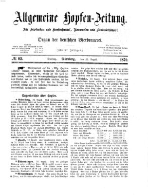 Allgemeine Hopfen-Zeitung Dienstag 23. August 1870