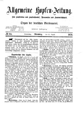 Allgemeine Hopfen-Zeitung Donnerstag 25. August 1870