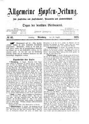 Allgemeine Hopfen-Zeitung Samstag 27. August 1870