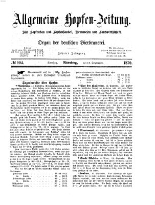 Allgemeine Hopfen-Zeitung Samstag 17. September 1870