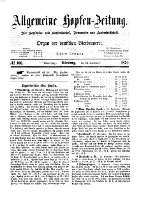 Allgemeine Hopfen-Zeitung Donnerstag 22. September 1870