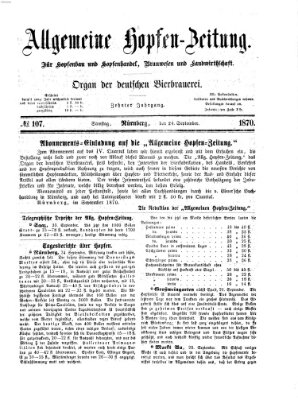 Allgemeine Hopfen-Zeitung Samstag 24. September 1870