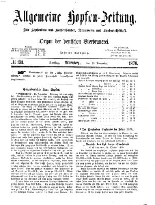 Allgemeine Hopfen-Zeitung Samstag 19. November 1870