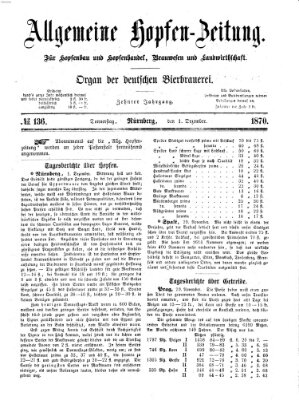 Allgemeine Hopfen-Zeitung Donnerstag 1. Dezember 1870