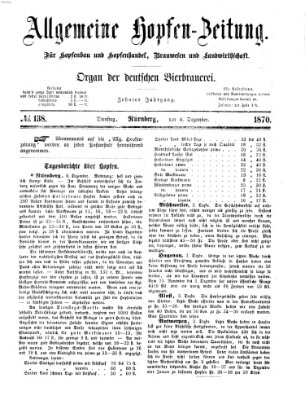 Allgemeine Hopfen-Zeitung Dienstag 6. Dezember 1870