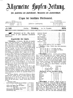 Allgemeine Hopfen-Zeitung Samstag 10. Dezember 1870