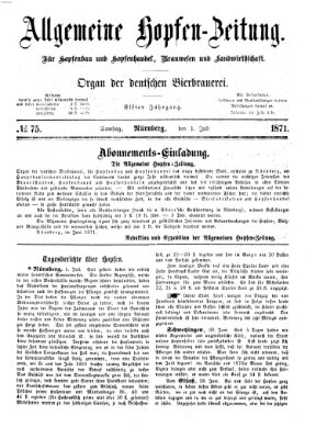 Allgemeine Hopfen-Zeitung Samstag 1. Juli 1871