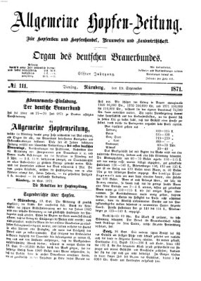 Allgemeine Hopfen-Zeitung Dienstag 19. September 1871