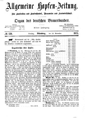 Allgemeine Hopfen-Zeitung Dienstag 14. November 1871