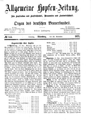 Allgemeine Hopfen-Zeitung Dienstag 28. November 1871