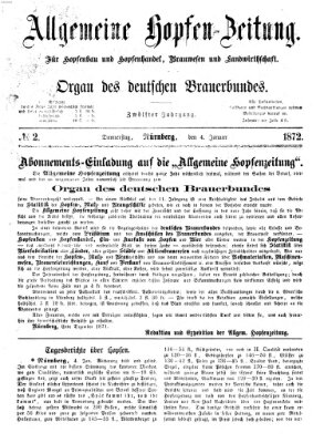 Allgemeine Hopfen-Zeitung Donnerstag 4. Januar 1872