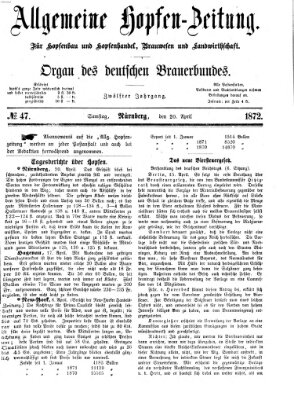 Allgemeine Hopfen-Zeitung Samstag 20. April 1872