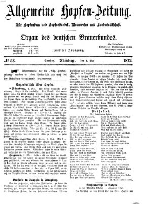 Allgemeine Hopfen-Zeitung Samstag 4. Mai 1872