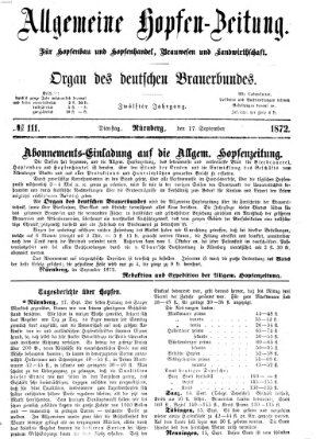 Allgemeine Hopfen-Zeitung Dienstag 17. September 1872