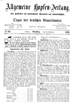 Allgemeine Hopfen-Zeitung Dienstag 24. September 1872