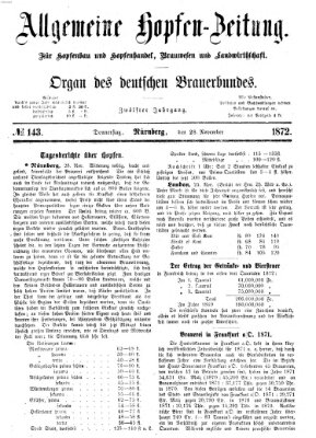 Allgemeine Hopfen-Zeitung Donnerstag 28. November 1872