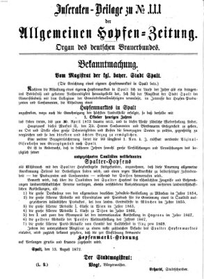 Allgemeine Hopfen-Zeitung Dienstag 17. September 1872