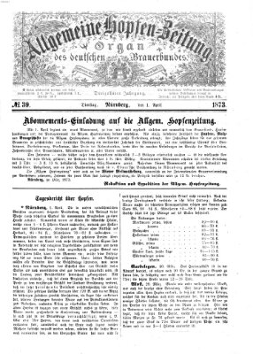 Allgemeine Hopfen-Zeitung Dienstag 1. April 1873