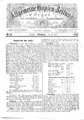 Allgemeine Hopfen-Zeitung Dienstag 22. April 1873