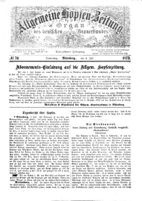 Allgemeine Hopfen-Zeitung Donnerstag 3. Juli 1873