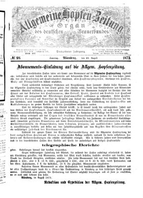 Allgemeine Hopfen-Zeitung Samstag 23. August 1873