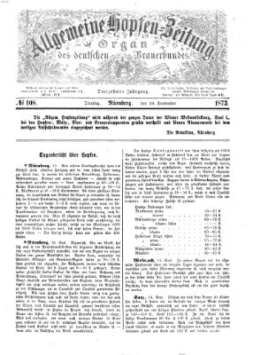 Allgemeine Hopfen-Zeitung Dienstag 16. September 1873