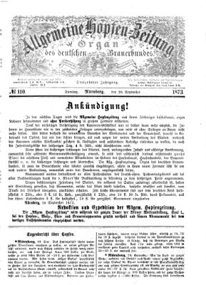 Allgemeine Hopfen-Zeitung Samstag 20. September 1873