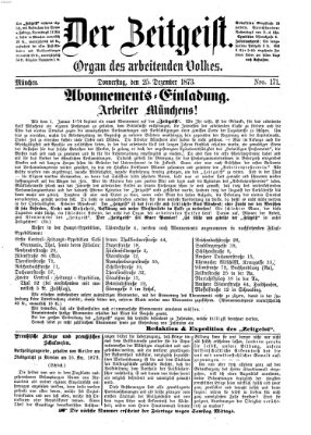 Der Zeitgeist Donnerstag 25. Dezember 1873