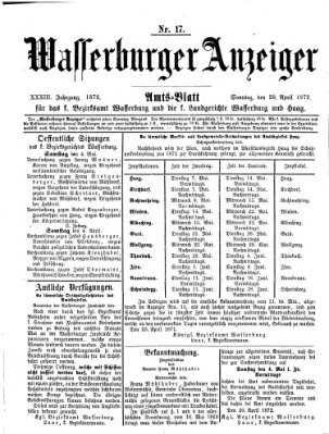 Wasserburger Anzeiger (Wasserburger Wochenblatt) Sonntag 28. April 1872